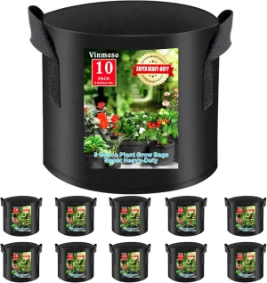 10 Pack Grow Bags with Handles, 5 Gallon Heavy Duty Thickened Non-Woven Plant Bags