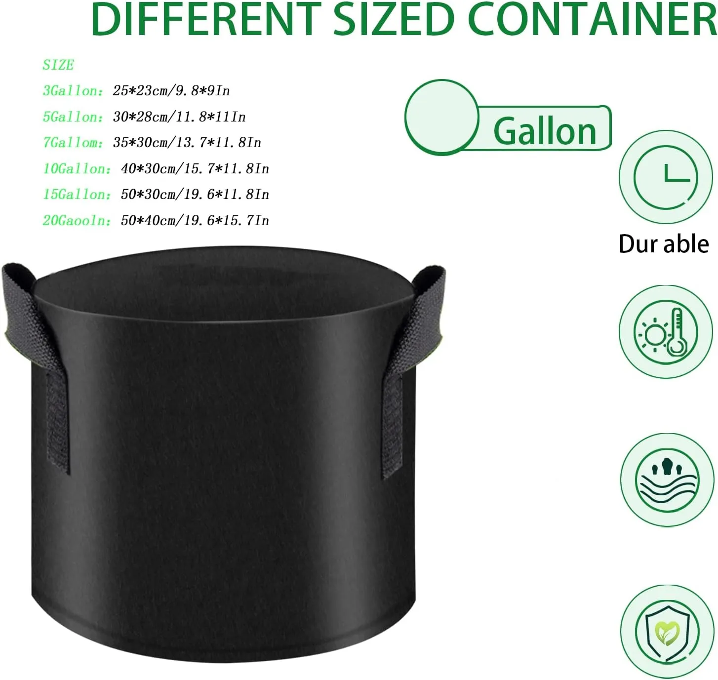 10 Pack Grow Bags with Handles, 5 Gallon Heavy Duty Thickened Non-Woven Plant Bags