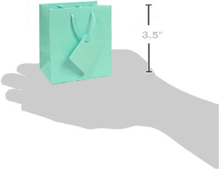 10 pcs Tiny Fancy Robin's Egg Blue Glossy Finish Shopping Paper Gift Sales Tote Bags with Blank Message Tag 3" x 2" x 3.5"