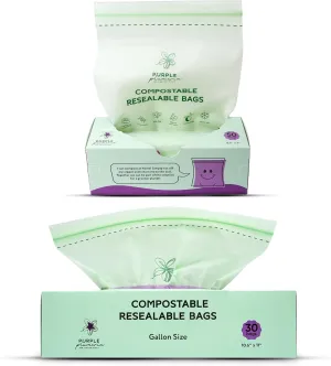 100% Certified Compostable Quart & Gallon Bags (30 50 Counts), Resealable BioBased Bags, Leak Proof And Freezer Safe, Extra Strength Storage Bags, Also Available in Snack & Sandwich Size