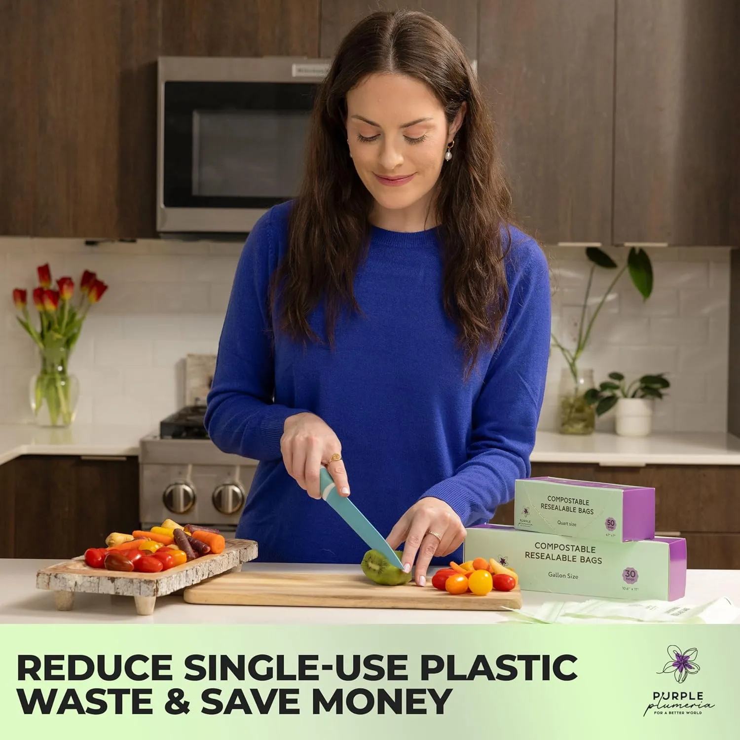 100% Certified Compostable Quart & Gallon Bags (30 50 Counts), Resealable BioBased Bags, Leak Proof And Freezer Safe, Extra Strength Storage Bags, Also Available in Snack & Sandwich Size