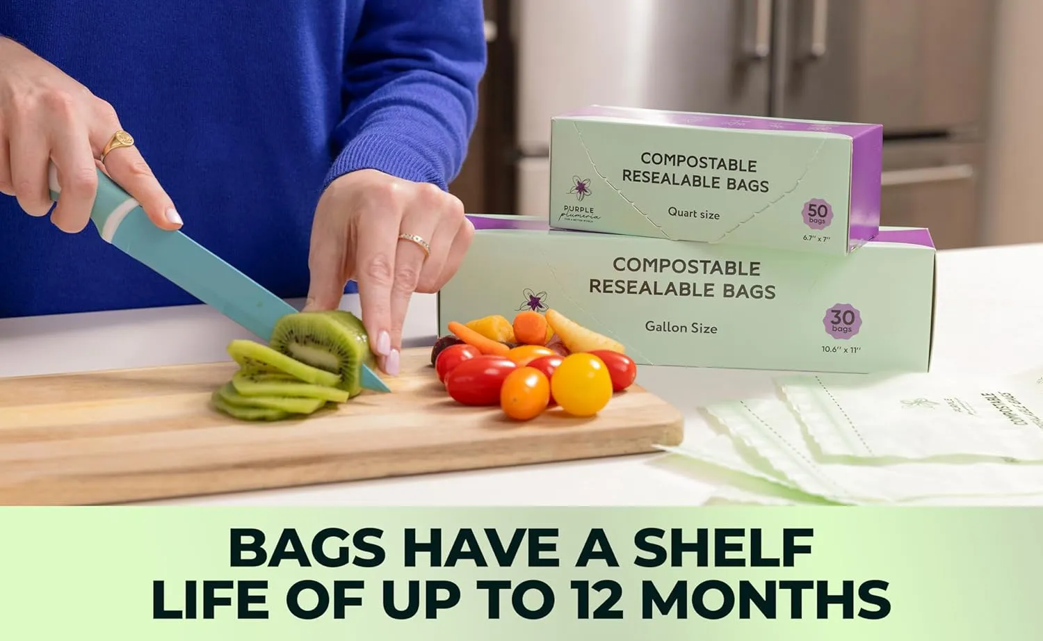 100% Certified Compostable Quart & Gallon Bags (30 50 Counts), Resealable BioBased Bags, Leak Proof And Freezer Safe, Extra Strength Storage Bags, Also Available in Snack & Sandwich Size