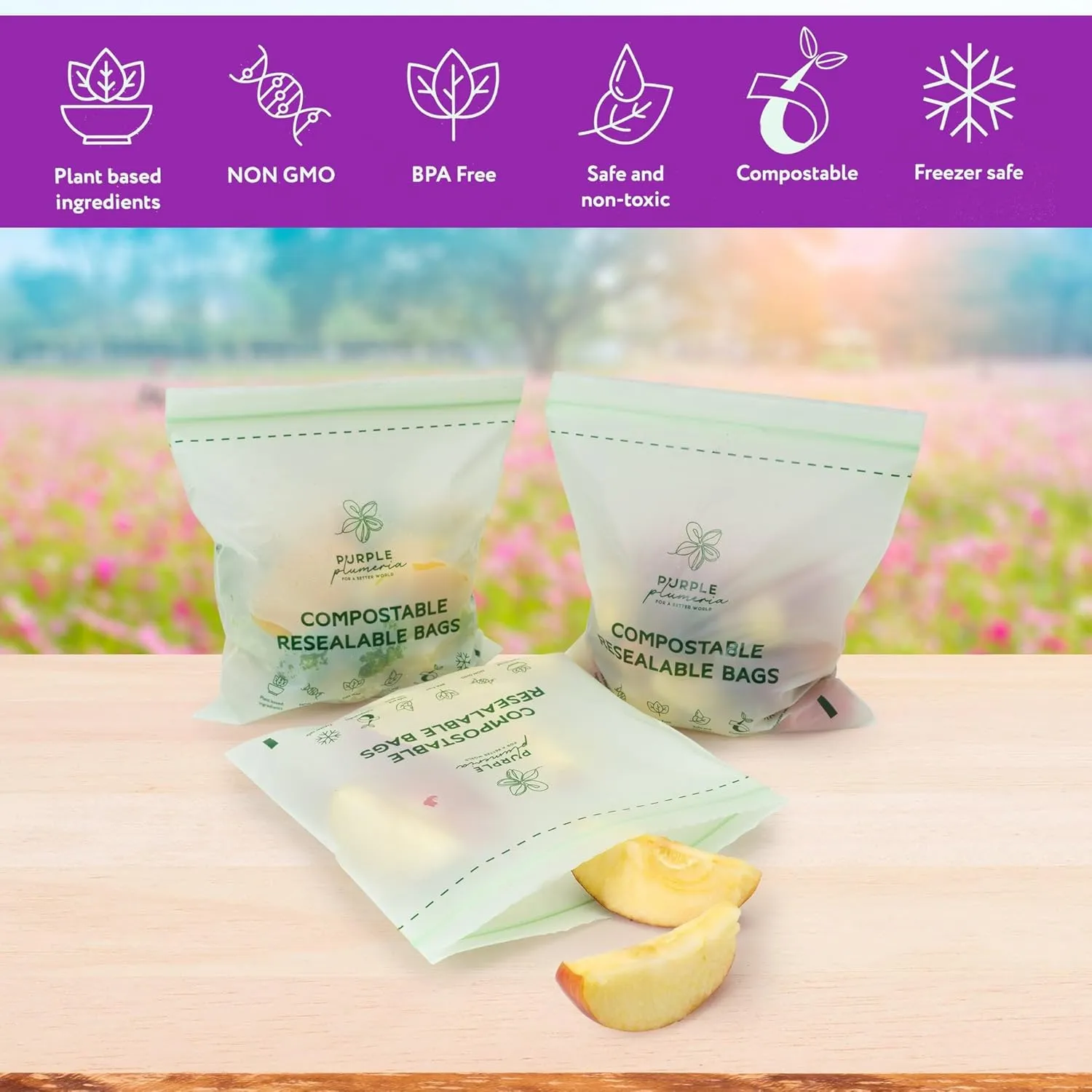 100% Compostable Resealable Food Storage Bags – Biobased, Leak-Proof, Freezer-Safe – Extra Strong & Durable – Available in Gallon, Snack & Sandwich Sizes (Quart)