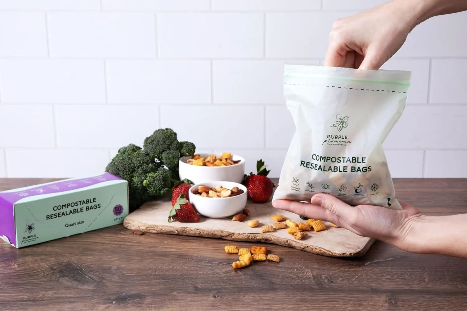100% Compostable Resealable Food Storage Bags – Biobased, Leak-Proof, Freezer-Safe – Extra Strong & Durable – Available in Gallon, Snack & Sandwich Sizes (Quart)