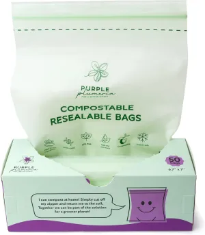 100% Compostable Resealable Food Storage Bags – Biobased, Leak-Proof, Freezer-Safe – Extra Strong & Durable – Available in Gallon, Snack & Sandwich Sizes (Quart)