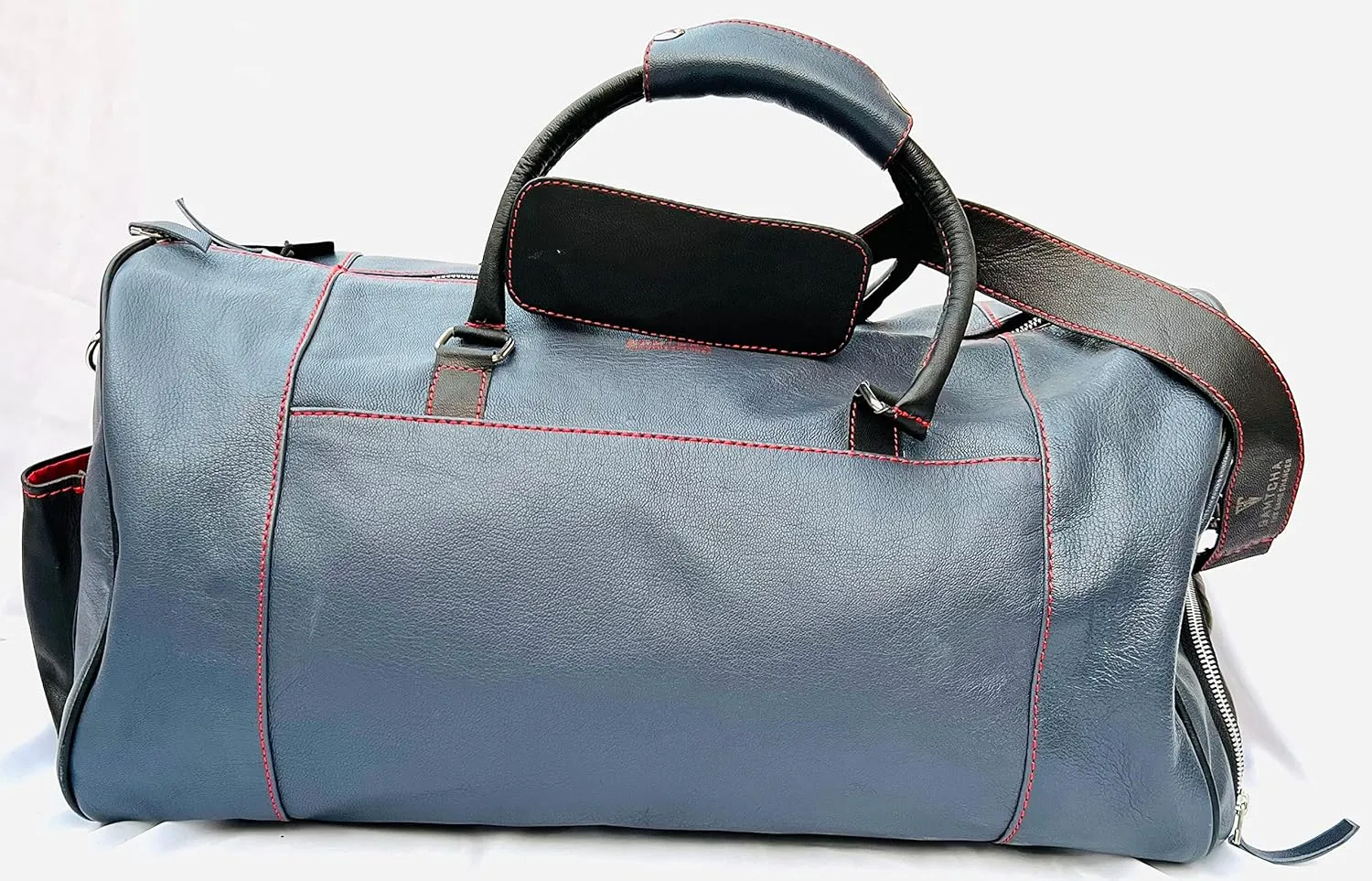 100% Leather Duffel Bags- Travel Overnight Weekend Gym (Dark Grey/Black, 17 x 11 x11)