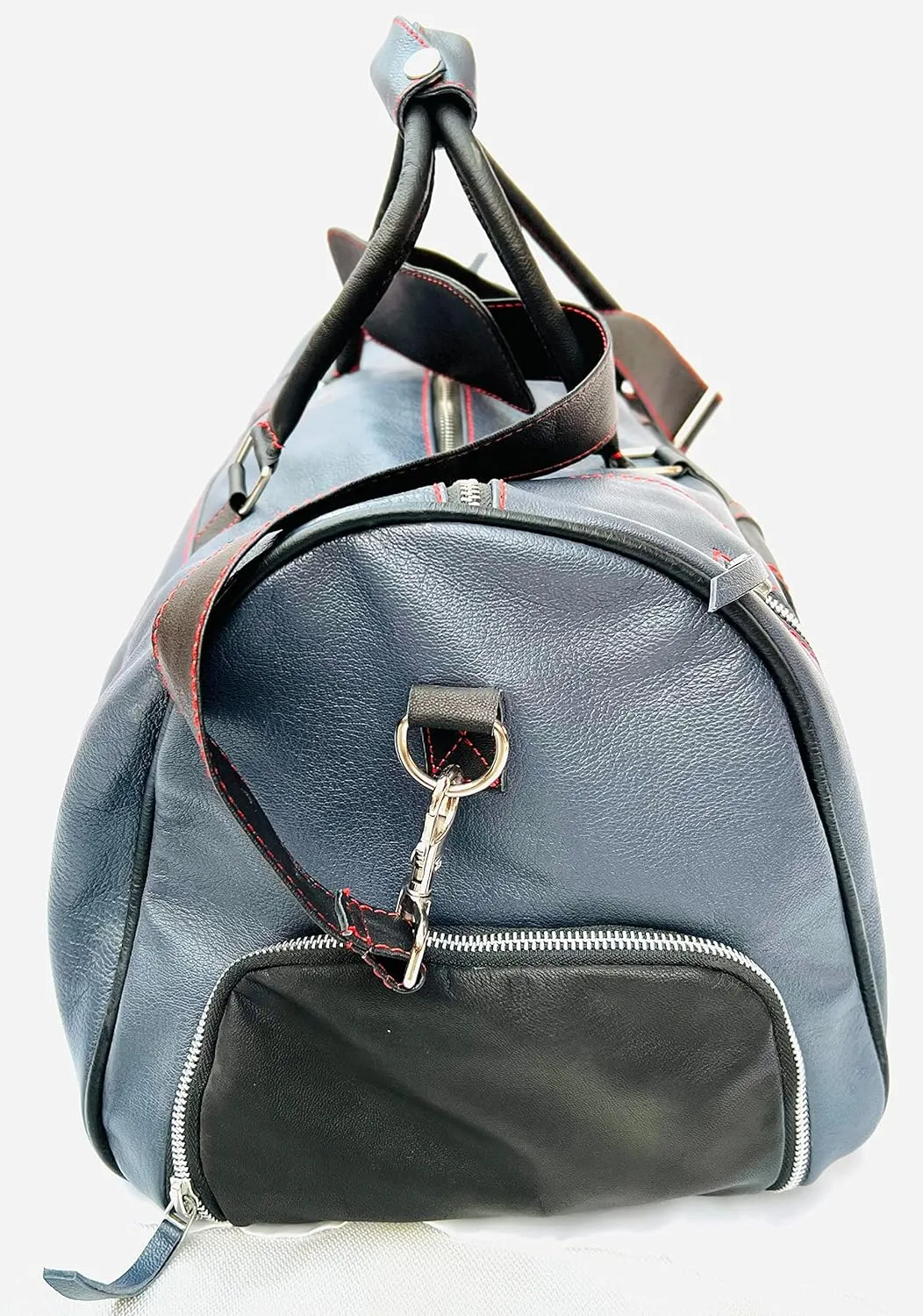100% Leather Duffel Bags- Travel Overnight Weekend Gym (Dark Grey/Black, 17 x 11 x11)