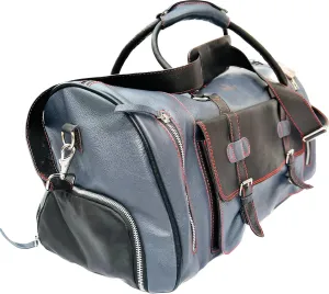 100% Leather Duffel Bags- Travel Overnight Weekend Gym (Dark Grey/Black, 17 x 11 x11)