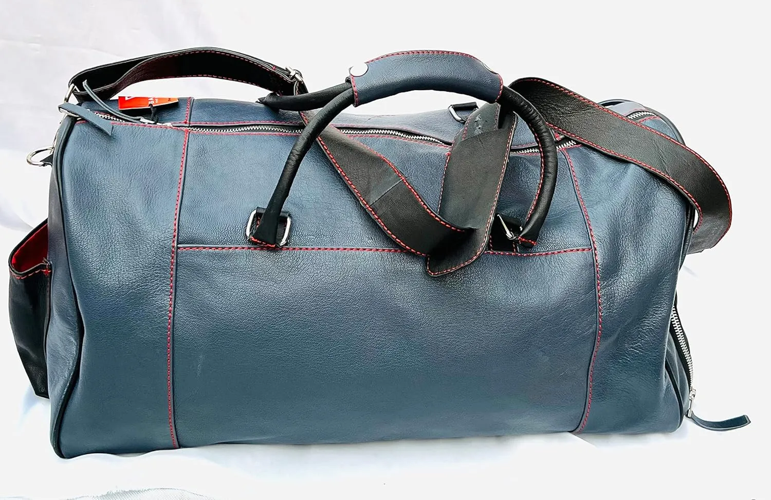 100% Leather Duffel Bags- Travel Overnight Weekend Gym (Dark Grey/Black, 17 x 11 x11)
