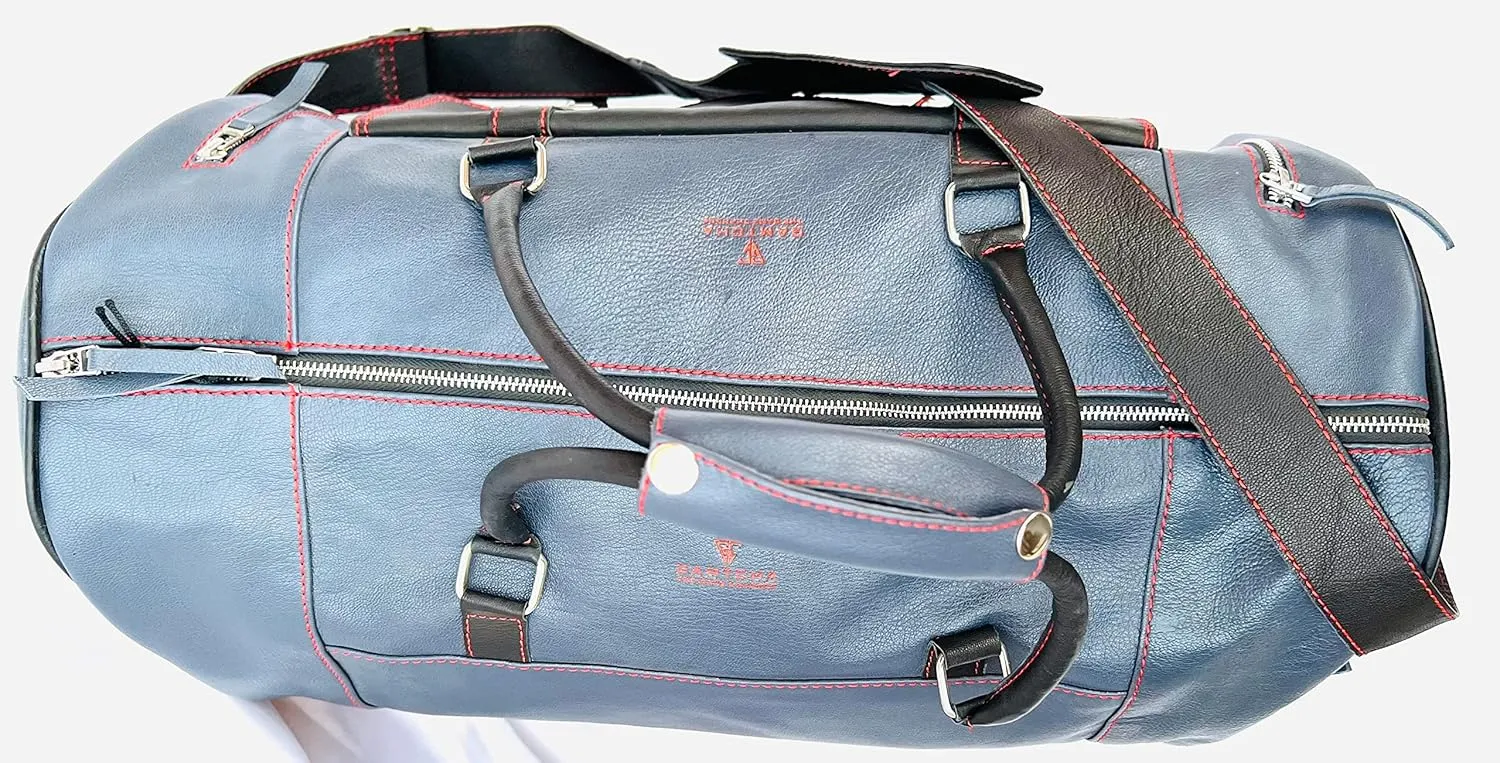 100% Leather Duffel Bags- Travel Overnight Weekend Gym (Dark Grey/Black, 17 x 11 x11)