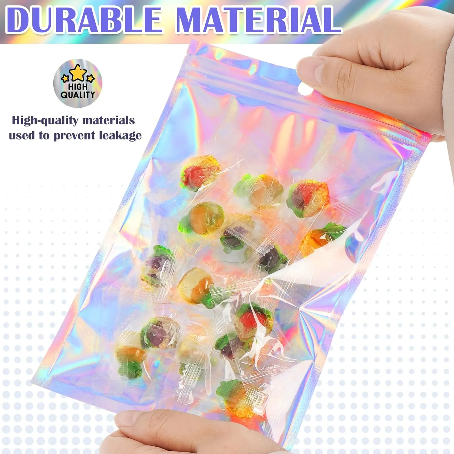 100 Pcs Mylar Bags, Holographic Bags, Resealable Bag for Small Business, Packaging, Sample Bag for Pen, Gift, Jewelry, Snack, Bracelets, Mothers Day Gifts (5.5x7.9in)