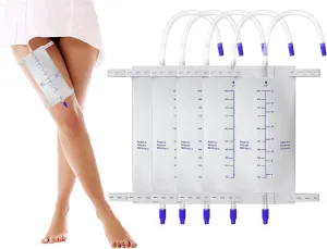 1000 ml Urine Leg Bag, Easy-Tap Disposable Urinary Drainage Bag with Anti-Reflux Valve & Cloth Straps, 5 Pack Adult Latex-Free