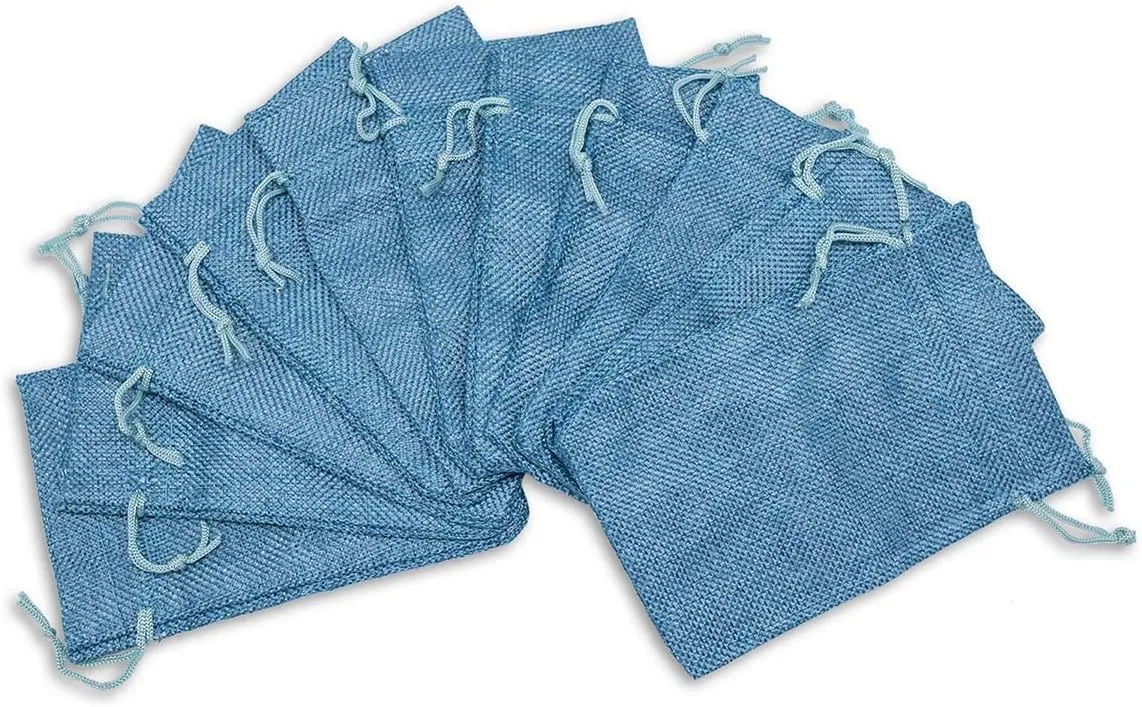 12-Pack 5.5x7.75 Natural Burlap Gift Bags w. Drawstring (Teal Blue, Medium) for Party Favors, Presents or DIY Craft by TheDisplayGuys