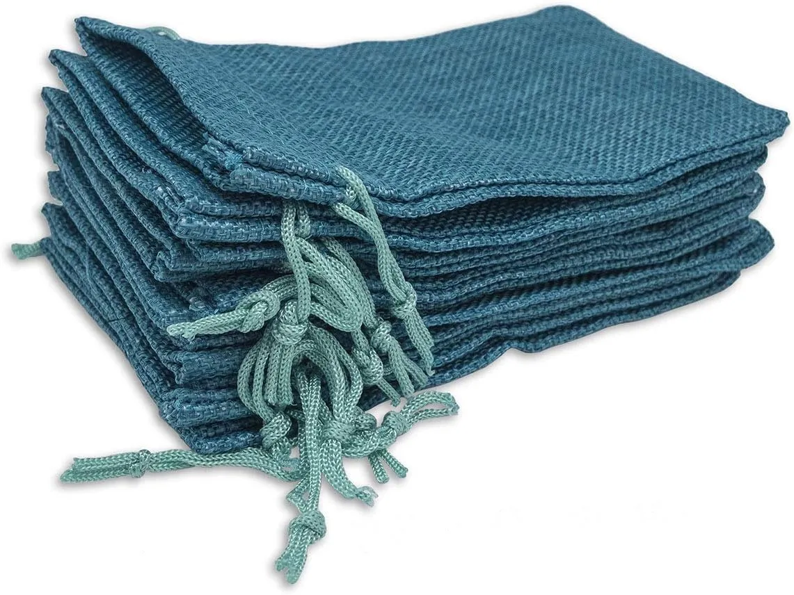12-Pack 5.5x7.75 Natural Burlap Gift Bags w. Drawstring (Teal Blue, Medium) for Party Favors, Presents or DIY Craft by TheDisplayGuys