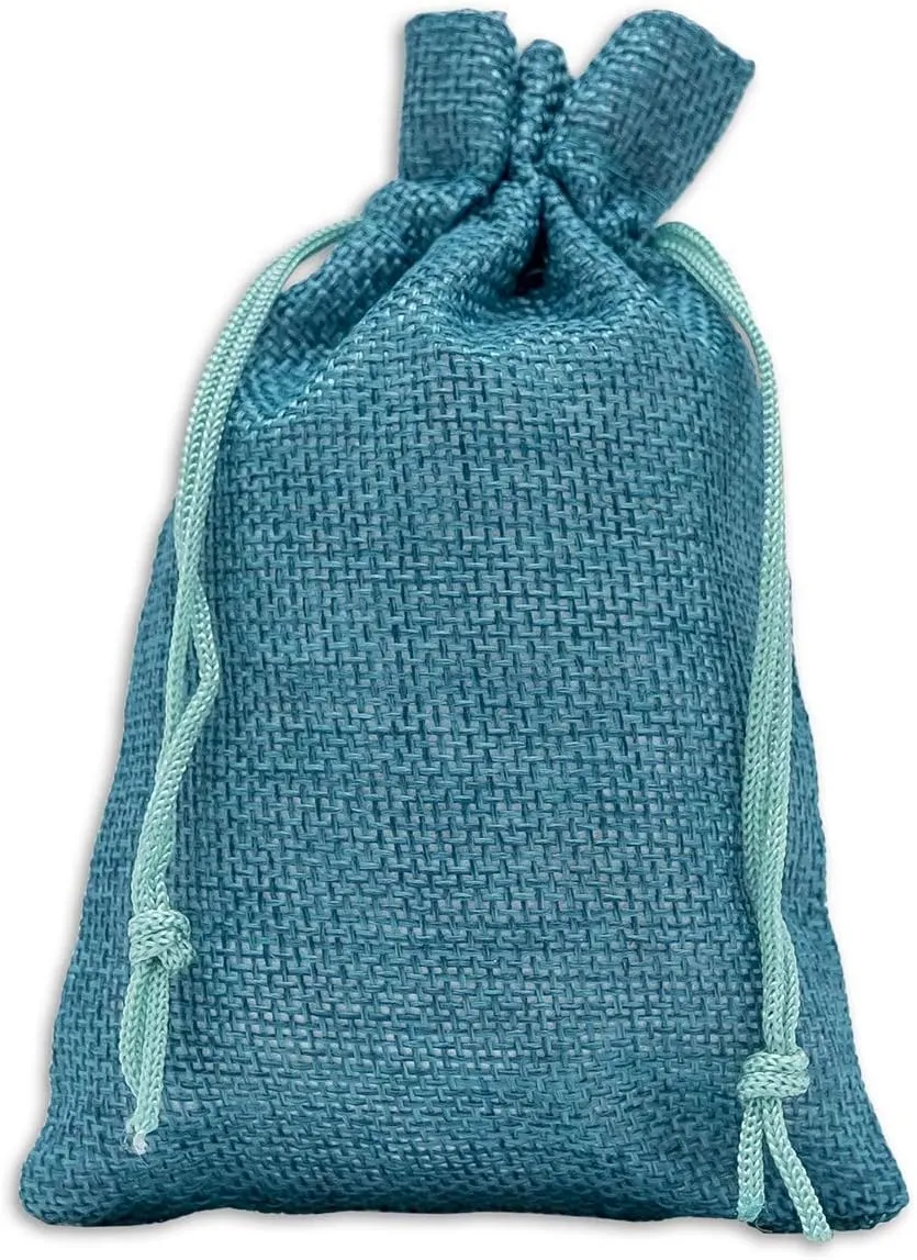 12-Pack 5.5x7.75 Natural Burlap Gift Bags w. Drawstring (Teal Blue, Medium) for Party Favors, Presents or DIY Craft by TheDisplayGuys