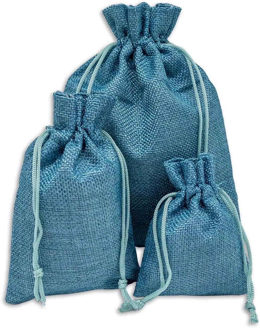 12-Pack 5.5x7.75 Natural Burlap Gift Bags w. Drawstring (Teal Blue, Medium) for Party Favors, Presents or DIY Craft by TheDisplayGuys