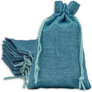 12-Pack 5.5x7.75 Natural Burlap Gift Bags w. Drawstring (Teal Blue, Medium) for Party Favors, Presents or DIY Craft by TheDisplayGuys