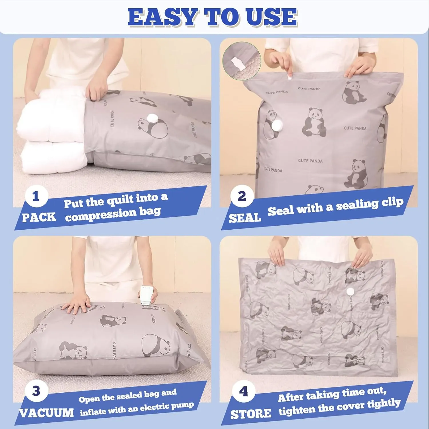 12Pack Tear-Proof Space Saver Vacuum Storage Bags with Pump, (3 Jumbo/3 Large/3 Medium/3 Small) Oxford Fabric Reusable Vacuum Seal Bags for Clothing Travel, Luggage, Pillows, Blankets, Bedding