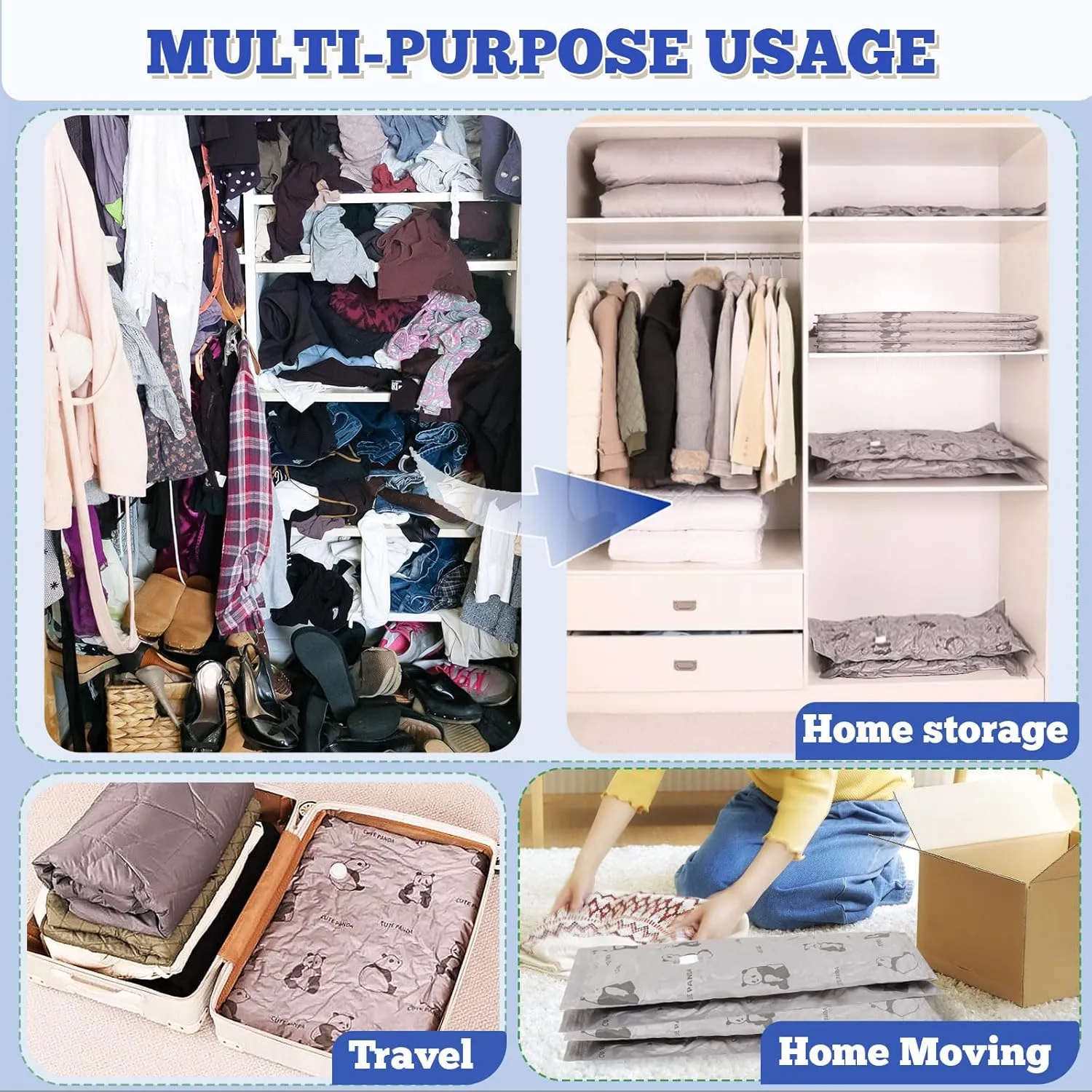 12Pack Tear-Proof Space Saver Vacuum Storage Bags with Pump, (3 Jumbo/3 Large/3 Medium/3 Small) Oxford Fabric Reusable Vacuum Seal Bags for Clothing Travel, Luggage, Pillows, Blankets, Bedding