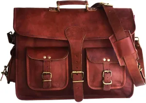18 Inch Vintage Handmade Leather Travel Messenger Office Crossbody Bag Laptop Briefcase Computer College Satchel Bag For Men And Women