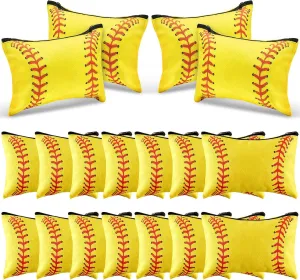 18 Pcs Softball Makeup Bag Softball Cosmetic Bag Softball Gifts for Girls Team Player Portable Travel Bags for Women Canvas Softball Goodie Bags Toiletry Softball Accessories Organizer Case Pouch
