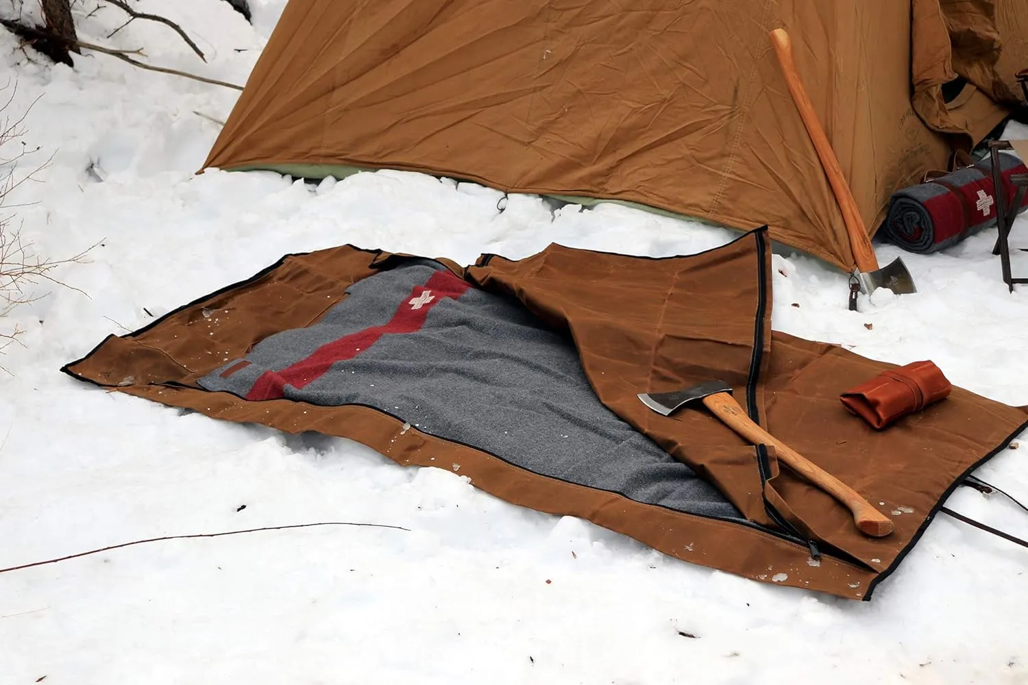 1844 Helko Werk Handmade Waxed Canvas Cowboy Bedroll - Camping Bed Roll with Leather Straps and Zipper - Waterproof Waxed Canvas Portable Bed - Packable Sleeping Bag (Bedroll Olive) #F8761O