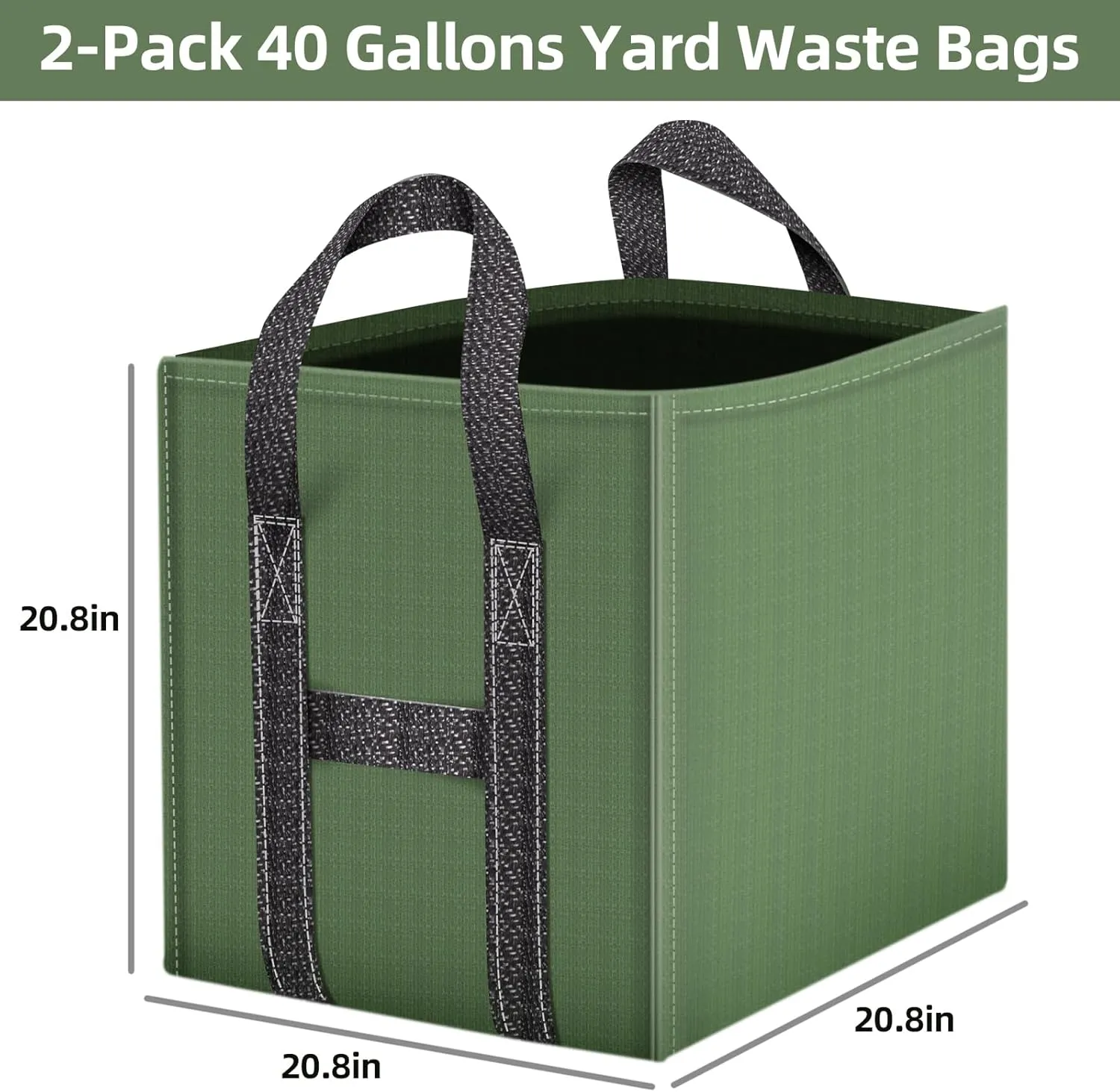 2-Pack 40 Gallons Reusable Yard Waste Bags, Upgrade Heavy Duty Foldable Garden Leaf Bag Lawn Bags Trash Bag Waste Container, Keep Upright (20.8" L × 20.8" W × 20.8" H)