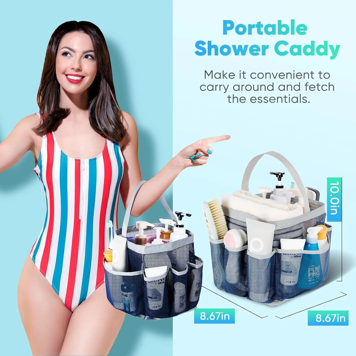 2 Pack Mesh Shower Caddy Portable for College Dorm Room Essentials, Shower Caddy Dorm with 8-Pocket Large Capacity,Shower Bag for Beach,Swimming,Gym