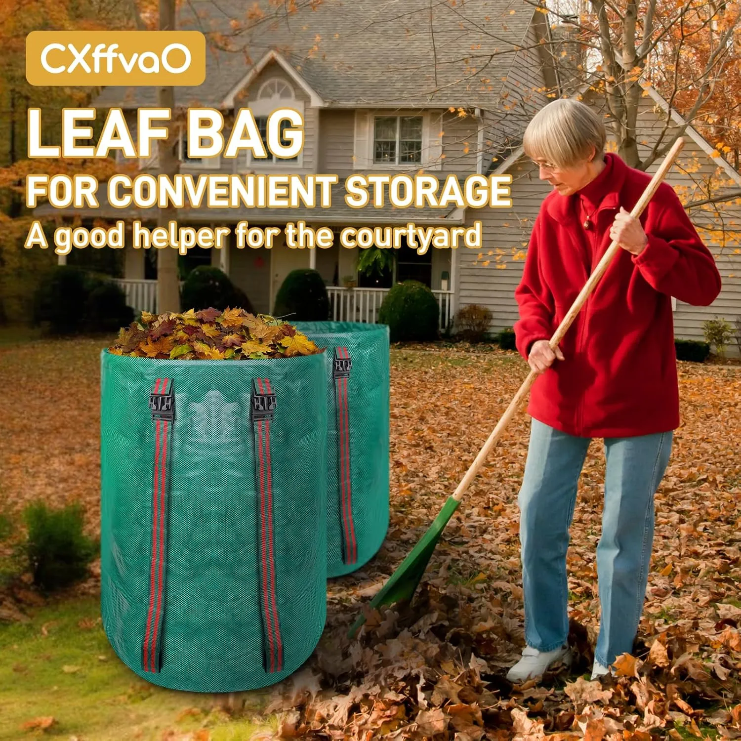 2 PCS 72 Gallon Yard Waste Bags, Garden bags for leaves with Adjustable Shoulder Straps & Drawstrings, Includes Gloves, for Leaf Removal, Lawn Trash Cleanup & Yard Maintenance