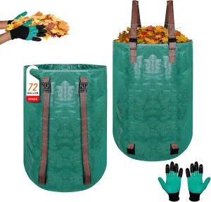 2 PCS 72 Gallon Yard Waste Bags, Garden bags for leaves with Adjustable Shoulder Straps & Drawstrings, Includes Gloves, for Leaf Removal, Lawn Trash Cleanup & Yard Maintenance