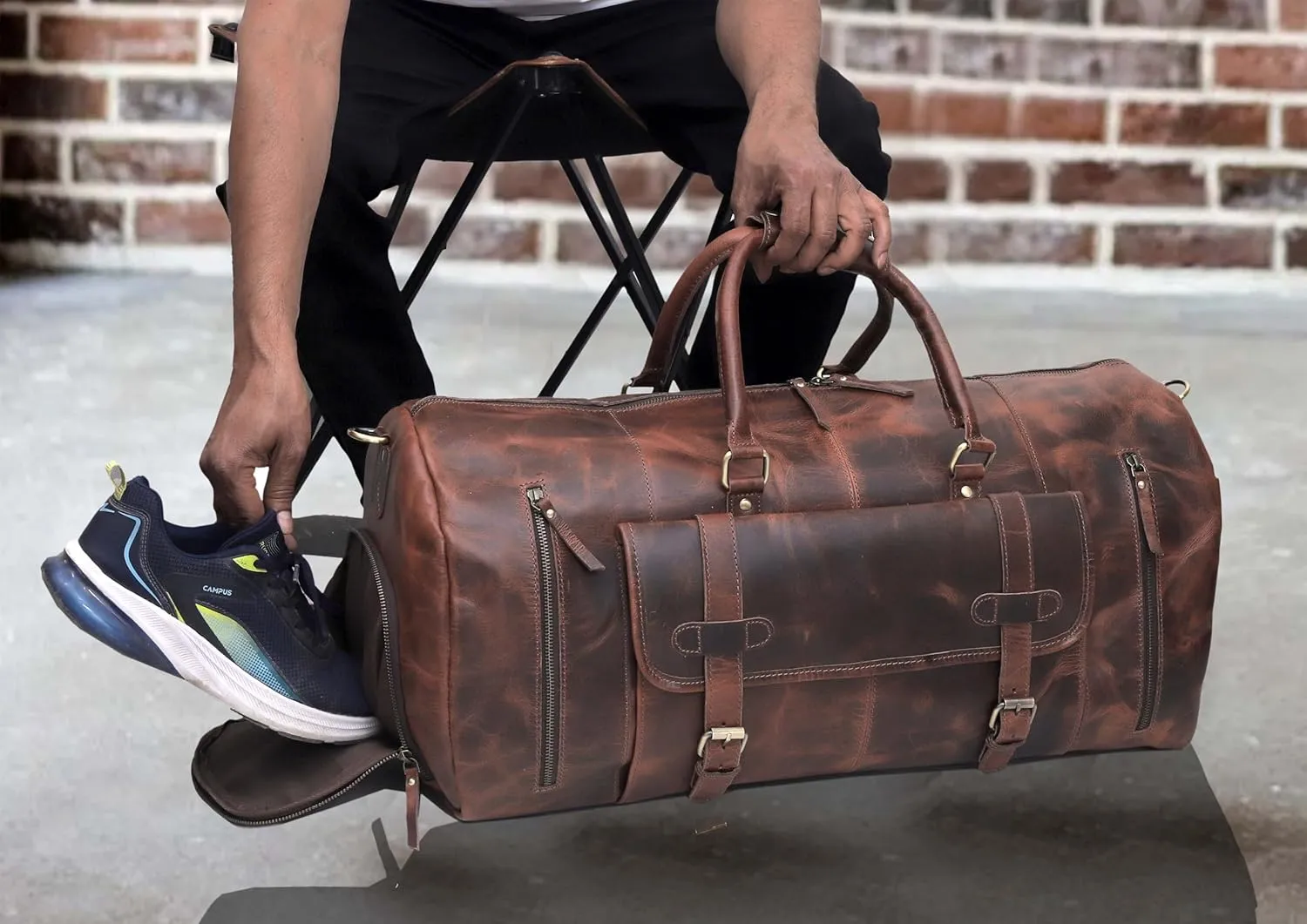20 Inch Leather Duffel Bags for Men and Women Full Grain Leather Travel Overnight Weekend Leather Bags Sports Gym Duffel for Men