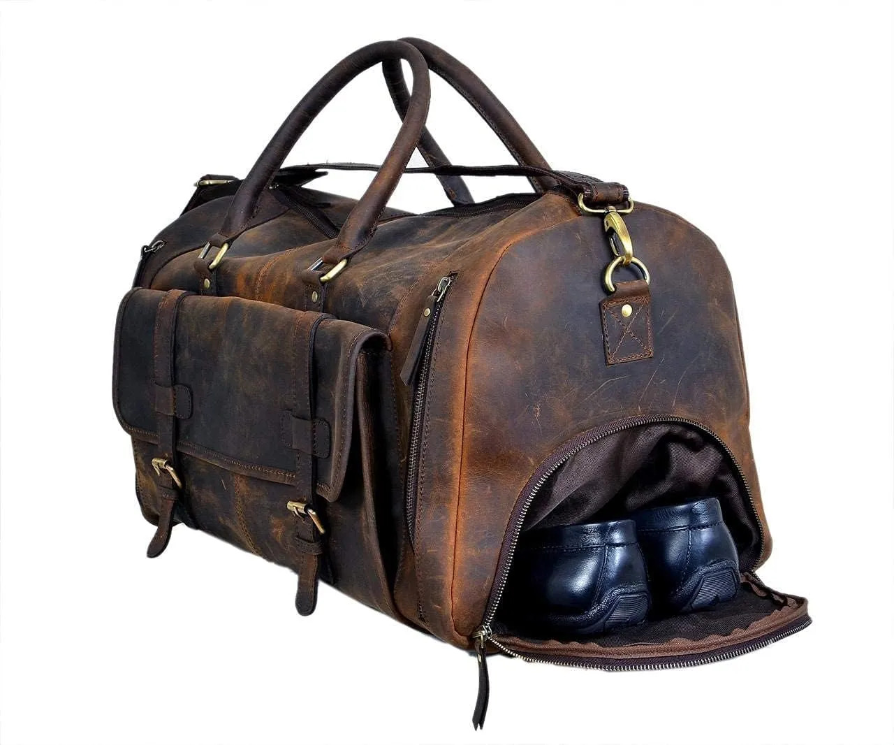 20 Inch Leather Duffel Bags for Men and Women Full Grain Leather Travel Overnight Weekend Leather Bags Sports Gym Duffel for Men