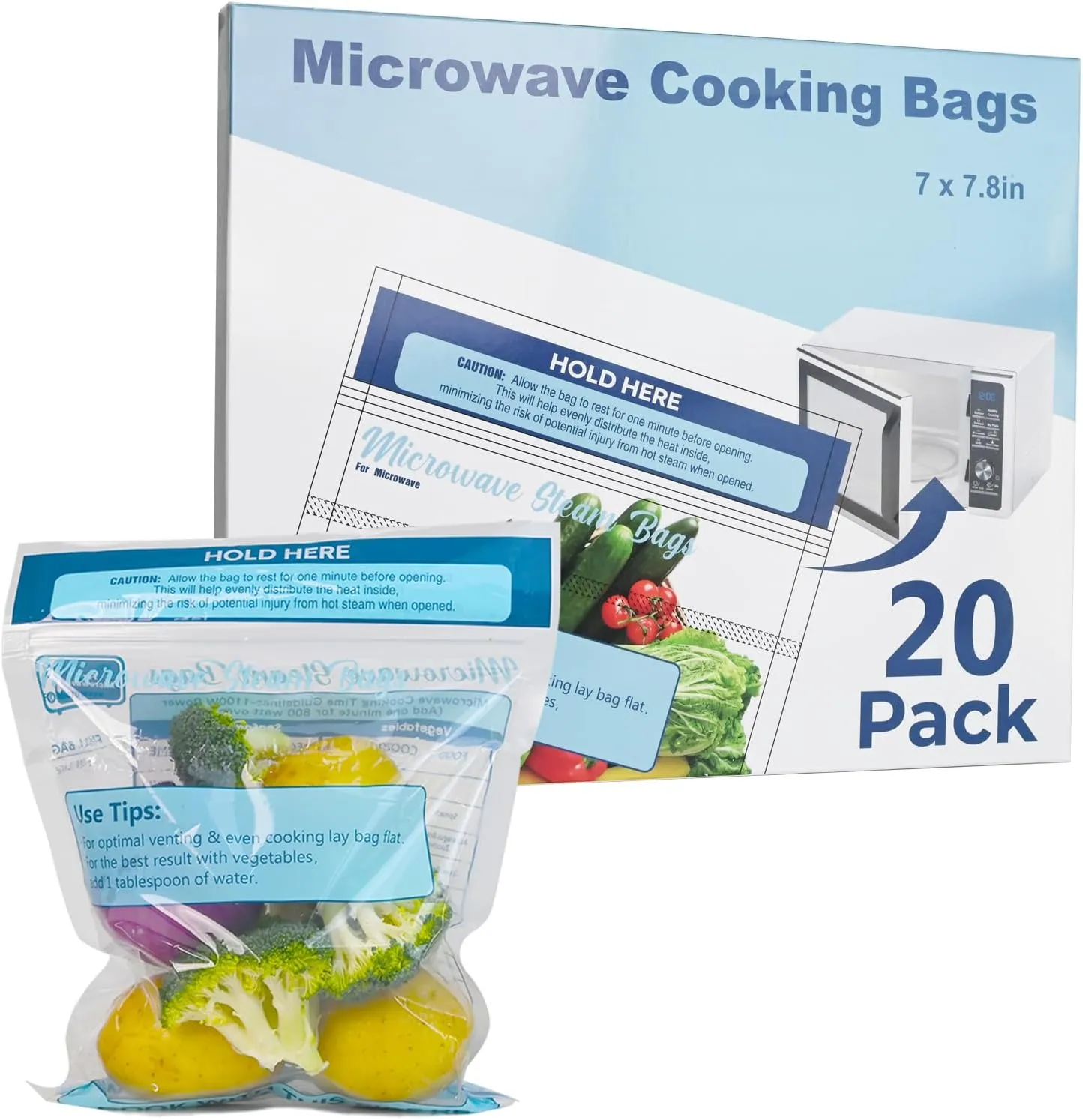 20 Pack Microwave Steamer Bag - Steam Food Storage Bags Steam Cooking Bag Microwave Steam Bags for Food Vegetables Potatoes and Meat Microwave and Freezer Safe