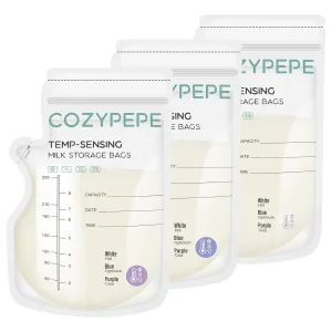 200 Pcs Breastmilk Storage Bags, 8oz Breast Milk Storing Bag with Pour Spout, Temperature-Sensing Color Change Milk Bag for Convenient Breastfeeding, No Leak Presterilized for Freezer