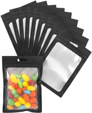 200 PCS Resealable Foil Pouch Bags 4 x 6 Inches, Black Mylar, Resealable Bags for Food Storage, Jewelry, and Small Business Packaging