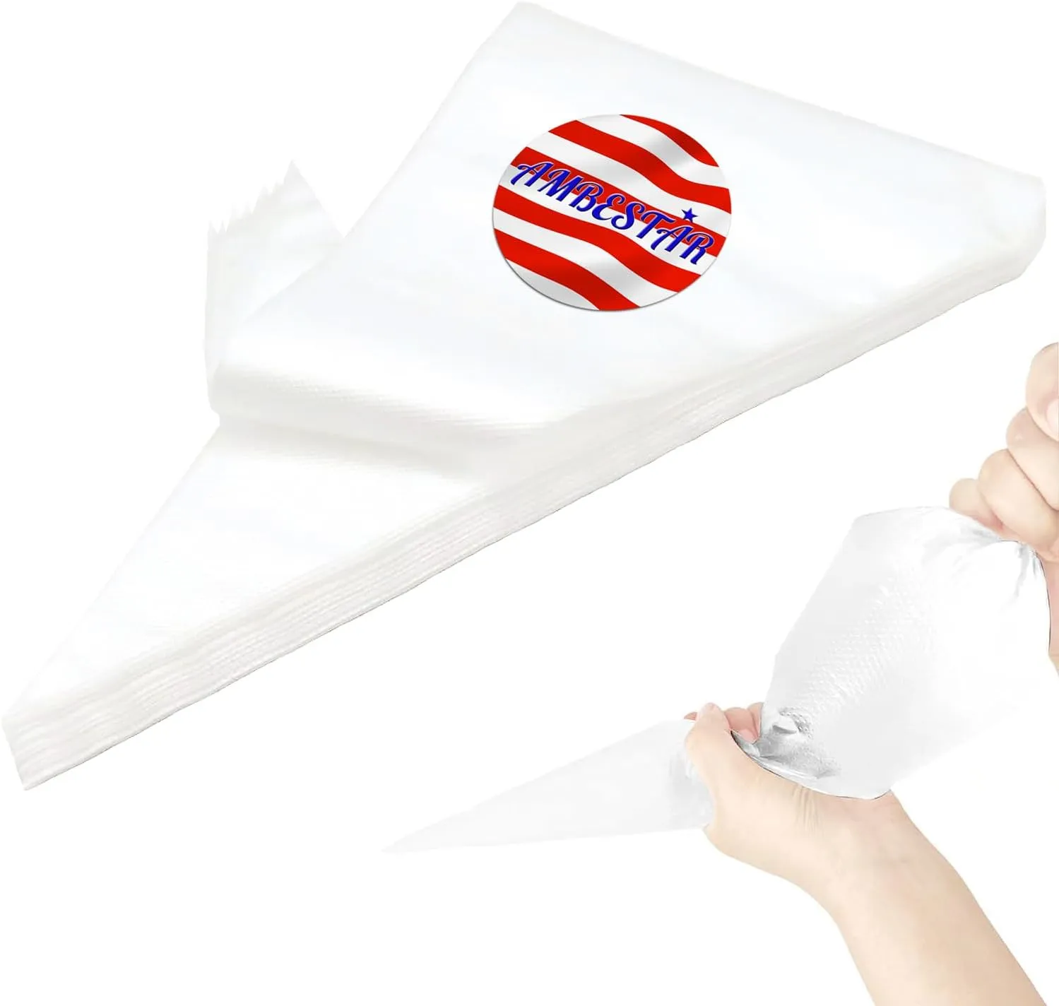 21 inch Large Piping Bags, AMBESTAR 100 Pcs Big Tipless Clear Plastic Disposable Pastry Bags for Frosting Decorating Cake Cupcake Cookie, Pro Long Thick Pastry Bag Essential Baking Tools