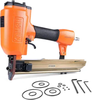 21N838 Heavy Wire Pneumatic Construction Stapler, 16 Gauge, 7/16'' Crown, 3/4-1 1/2'' Length Staples, Lighter Medium Crown Stapler for Sheathing, Roof Decking