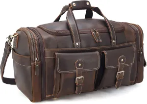 23" Expandable Travel Duffle Bag, Large Full Grain Cowhide Leather Overnight Gym Sports Weekend Carry-on Bag