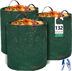 3 Pack 132 Gallons Reusable Yard Waste Bags，Collapsible Extra Large Lawn Heavy Duty Garden Bags With Gardening Gloves With 4 Handles Garden waste Bags