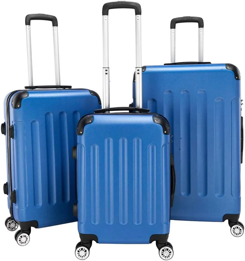 3-Piece Luggage Set Travel Lightweight ABS Suitcases with Silent Rolling Wheels, TSA lock & Moulded Corner, Carry on Travel Storage Luggages for Business, Trip, Dark Blue (20"/24"/28")
