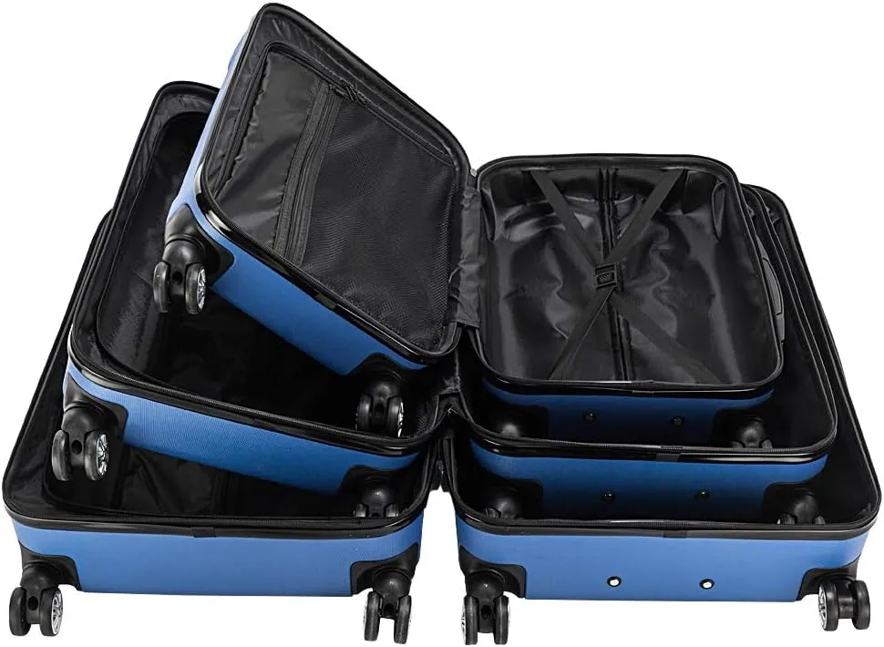 3-Piece Luggage Set Travel Lightweight ABS Suitcases with Silent Rolling Wheels, TSA lock & Moulded Corner, Carry on Travel Storage Luggages for Business, Trip, Dark Blue (20"/24"/28")