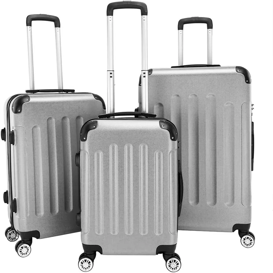 3-Piece Luggage Set Travel Lightweight ABS Suitcases with Silent Rolling Wheels, TSA lock & Moulded Corner, Carry on Travel Storage Luggages for Business, Trip, Gray (20"/24"/28")