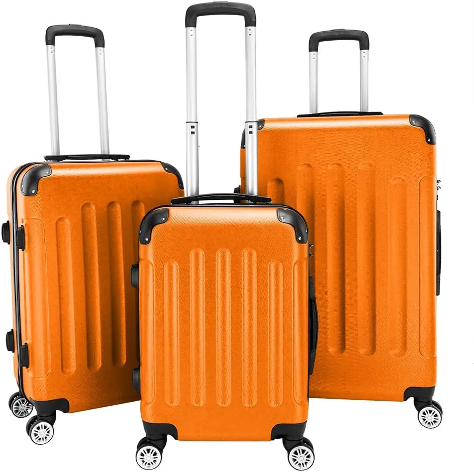 3-Piece Luggage Set Travel Lightweight ABS Suitcases with Silent Rolling Wheels, TSA lock & Moulded Corner, Carry on Travel Storage Luggages for Business, Trip, Orange (20"/24"/28")