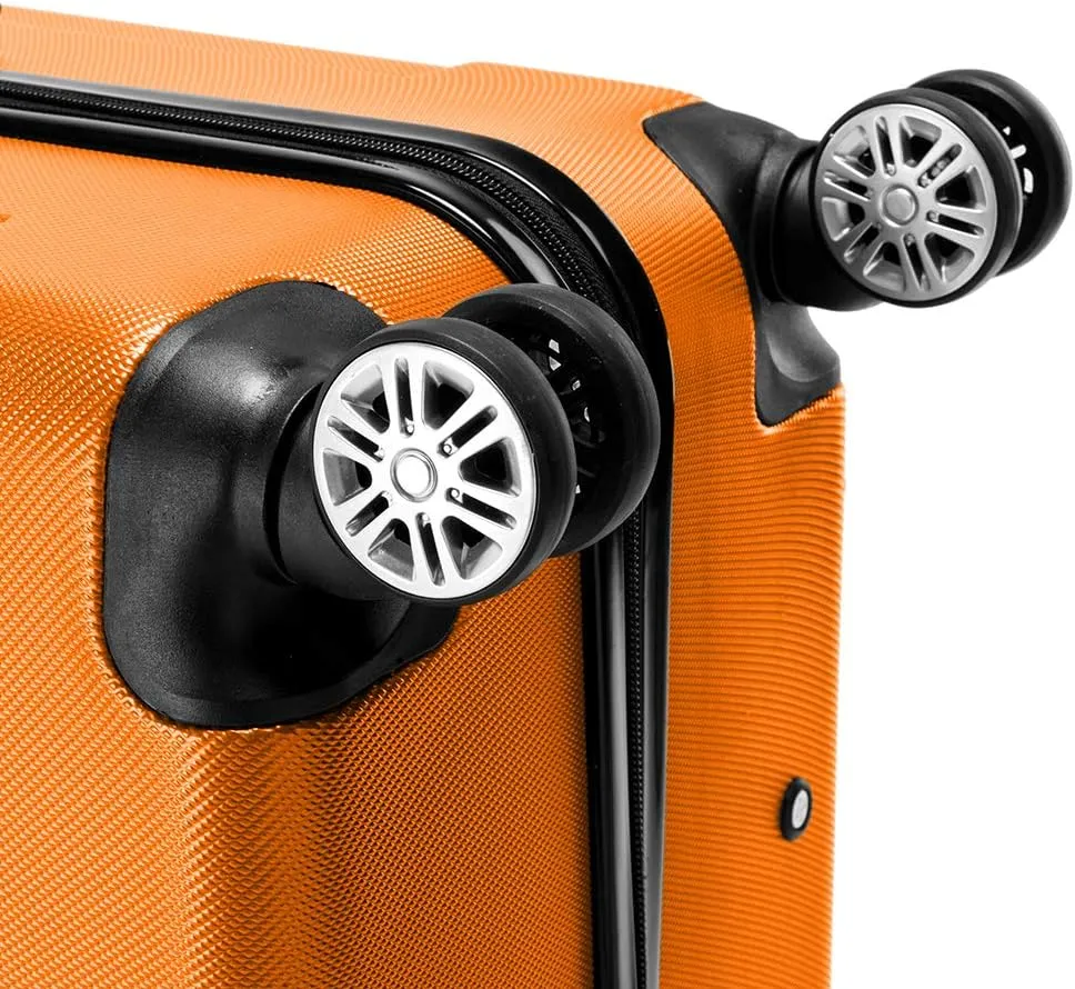 3-Piece Luggage Set Travel Lightweight ABS Suitcases with Silent Rolling Wheels, TSA lock & Moulded Corner, Carry on Travel Storage Luggages for Business, Trip, Orange (20"/24"/28")