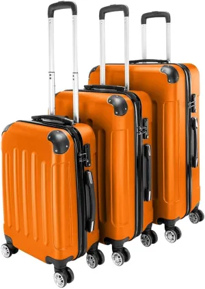 3-Piece Luggage Set Travel Lightweight ABS Suitcases with Silent Rolling Wheels, TSA lock & Moulded Corner, Carry on Travel Storage Luggages for Business, Trip, Orange (20"/24"/28")