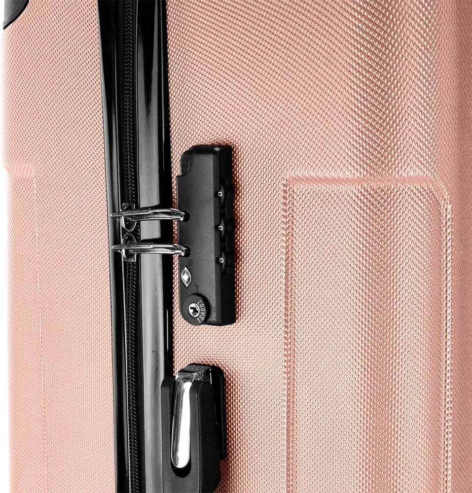 3-Piece Luggage Set Travel Lightweight ABS Suitcases with Silent Rolling Wheels, TSA lock & Moulded Corner, Carry on Travel Storage Luggages for Business, Trip, Rose Gold (20"/24"/28")
