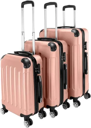 3-Piece Luggage Set Travel Lightweight ABS Suitcases with Silent Rolling Wheels, TSA lock & Moulded Corner, Carry on Travel Storage Luggages for Business, Trip, Rose Gold (20"/24"/28")