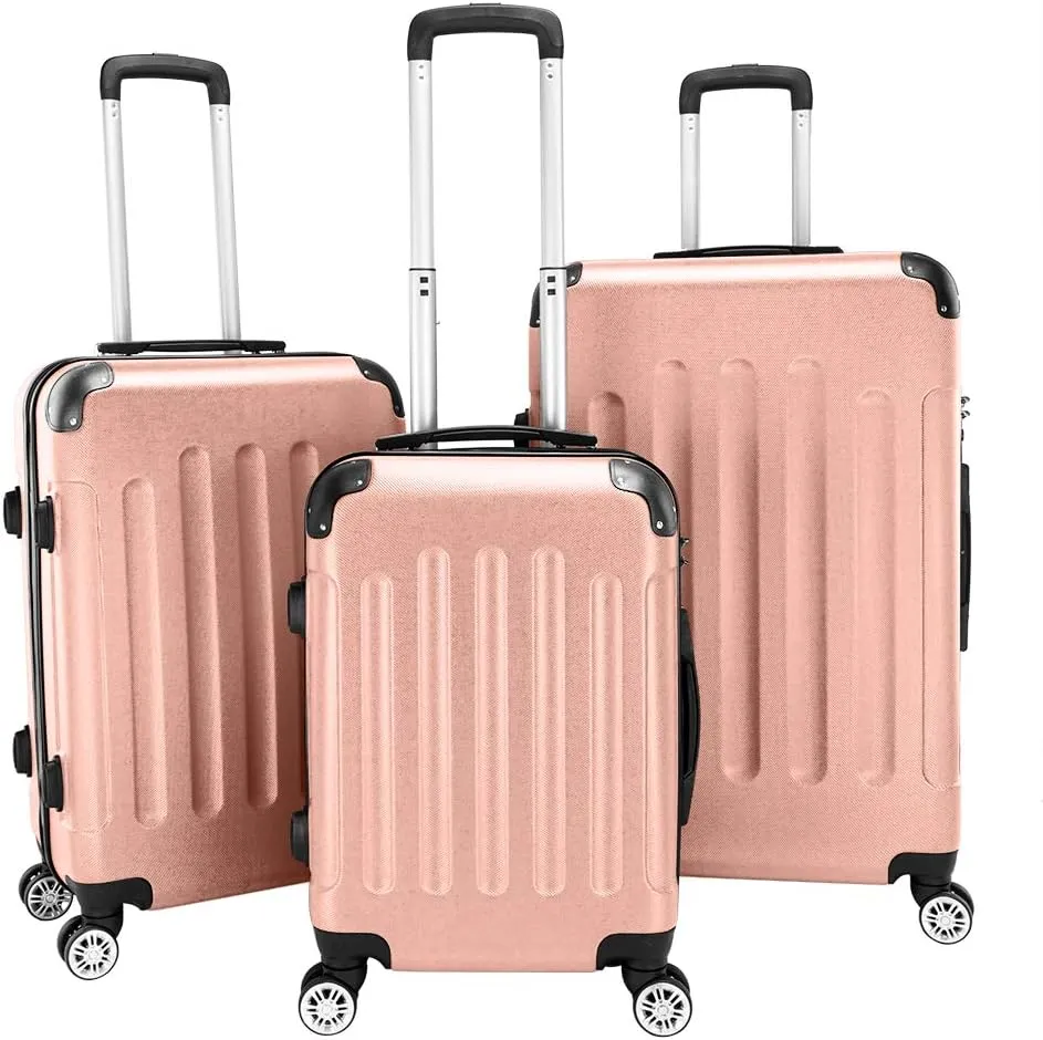 3-Piece Luggage Set Travel Lightweight ABS Suitcases with Silent Rolling Wheels, TSA lock & Moulded Corner, Carry on Travel Storage Luggages for Business, Trip, Rose Gold (20"/24"/28")