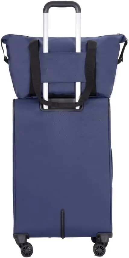 3-Piece Travel Set (18" Carry-On   Backpack   Toiletry Bag) - Lightweight Terylene Softshell Luggage with Spinner Wheels - Airline Approved Underseat Suitcase (Blue   Polyester)