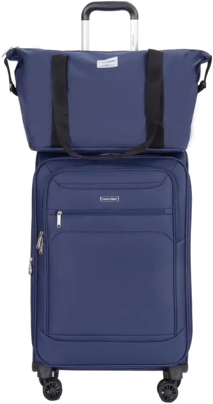 3-Piece Travel Set (18" Carry-On   Backpack   Toiletry Bag) - Lightweight Terylene Softshell Luggage with Spinner Wheels - Airline Approved Underseat Suitcase (Blue   Polyester)